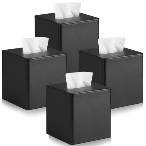 Taschentuchbox-Abdeckung aus PU-Leder, quadratisch, mit Magnetverschluss, schwarze Taschentuchbox-Abdeckung, schwarzer Taschentuchbox-Halter, dekorativer Taschentuchhalter für Badezimmer, Schlafzimmer von VZZNN