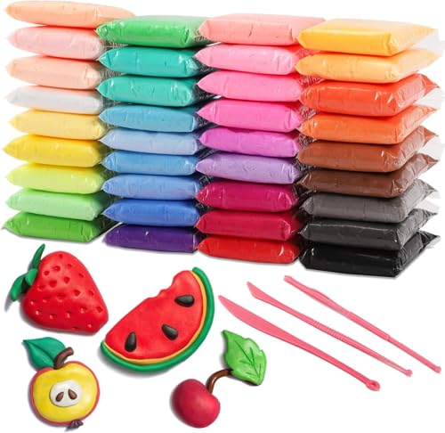 Vabrloy Modelliermasse Kit,36 Farben Polymer Clay Set,DIY Kinder Knete Set mit 3 Schnitzwerkzeugen,Ultraleicht Kinderknete,Modelliermasse Lufttrocknend Geschenk für Jungen und Mädchen von Vabrloy