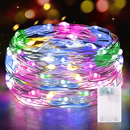 1 x 50er Micro LED Lichterkette Batterie Timer, 5 Meter Drahtlichterkette IP65 Wasserdichte Lichterkette innen für Weihnachten Zimmer Party Halloween Hochzeit Deko DIY - Bunt von Vacoulery