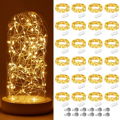 24 Pack String Lights Battery Operated Fairy Lights 7ft 20 LED Mini Waterproof Christmas Lights with Extra Batteries for Bedroom Wedding Halloween Mason Jars DIY Table Decoration (Warm White) von Vacoulery