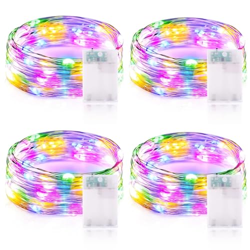 Lichterkette Batterie Timer, 4 Stück LED Lichterkette Bunt Batterie, 3m 30er LED Lichterkette Draht Halloween Dekoration Lichterkette für Party Weihnachten Garten Innen Deko - Bunt von Vacoulery