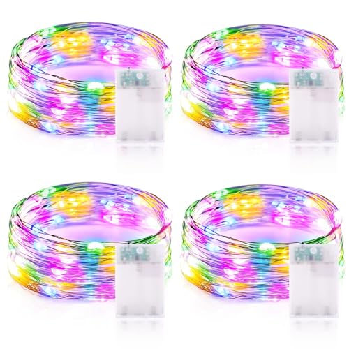 Lichterkette Batterie Timer, 4 Stück LED Lichterkette Bunt Batterie, 3 meter 30er LED Lichterkette Draht Halloween Dekoration Lichterkette für Party Weihnachten Garten Innen Deko - Bunt von Vacoulery
