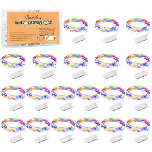 LED Lichterkette Batterie, 20 Stück Kupfer Drahtlichterkette 1M 10 LEDs Weihnachtsbeleuchtung für Innen und Aussen Dekoration (Bunt) von Vacoulery