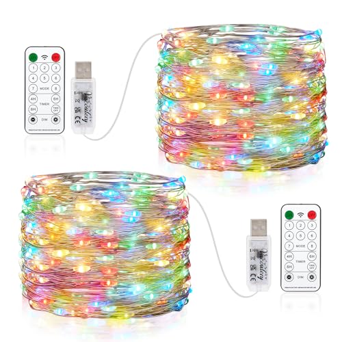 LED Lichterkette Weihnachtsbaum, 2 x 150LEDs USB Kupferdraht Lichterkette mit Fernbedienung 8 Programm Timer Kupferdraht Lichterkette Innen für Zimmer, Party, Hochzeit von Vacoulery