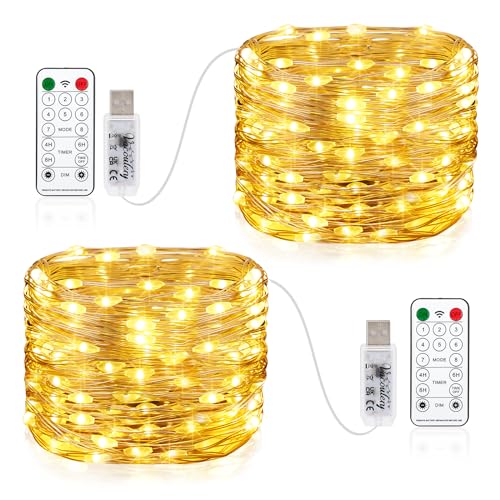 LED Lichterkette Weihnachtsbaum, 2 x 150LEDs USB Kupferdraht Lichterkette mit Fernbedienung 8 Programm Timer Kupferdraht Lichterkette Innen für Zimmer, Party, Hochzeit von Vacoulery