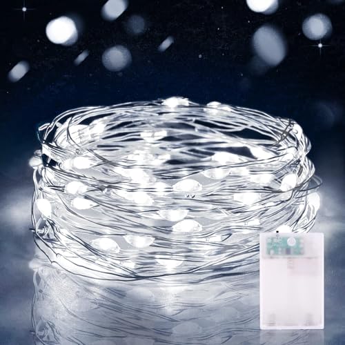 LED Lichterketten Batterie, 3 meter 30LEDs Draht Lichterkette mit Batterie Timer, Kleine Innen Lichterkette für Party Schlafzimmer Weihnachten Hochzeit Halloween Deko (1 Stück, Kaltweiß) von Vacoulery