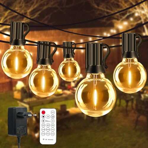 Lichterkette Außen Strom 10M 25+2 G40 Lichterkette Outdoor 6 Modi LED Lichterkette Außen IP44 Wasserdicht Lichterkette Glühbirnen für Garten Balkon Pavillon Terrasse Hochzeit(Warmweiß) von Vacoulery