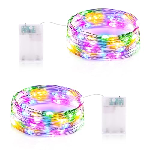 Lichterkette Batterie Timer, 2 Stück Bunt Lichterkette Batterie, 3 meter 30er LED Lichterkette Draht Halloween Dekoration Lichterkette für Party Weihnachten Garten Innen Deko - Bunt Lichterkette Batterie Timer, 2 Stück Bunt Lichterkette Batterie, 3 meter 30er LED Lichterkette Draht Halloween Dekoration Lichterkette für Party Weihnachten Garten Innen Deko - Bunt von Vacoulery