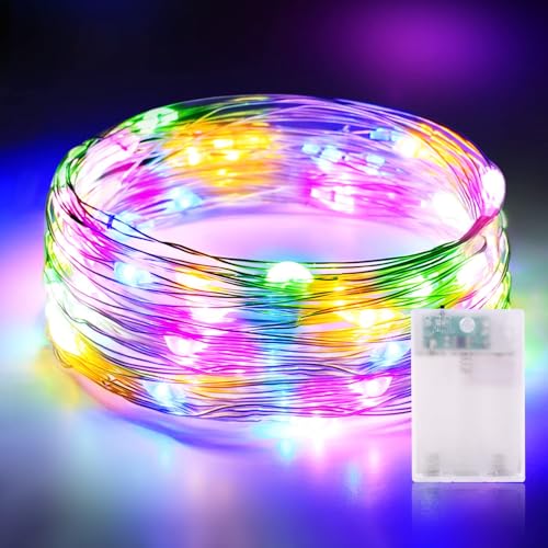Lichterkette Batterie Timer, LED Lichterkette Bunt Batterie 3 meter 30er LED DIY Kleine Innen Lichterketten Wasserdicht Lichter für Halloween Weihnachten Garten Innen Deko (1 Stück, Bunt) von Vacoulery