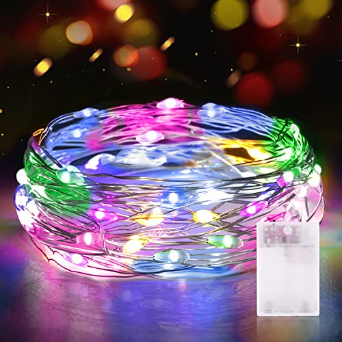 Lichterkette Timer Batterie, 1 Stück 2M 20er Micro LED Lichterkette, Drahtlichterkette Wasserdichte Kupferdraht Lichterkette für Zimmer Weihnachten Halloween Hochzeit (Bunt, 1 Stück) von Vacoulery