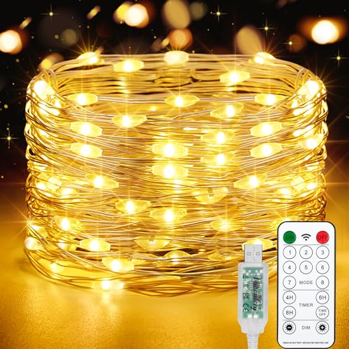 Vacoulery 150LEDs Lichterkette USB, Wasserdicht Draht Lichterkette mit Timer und Fernbedienung 8 Programm 15 Meter Lichterkette für Zimmer, Party, Hochzeit, Weihnachten von Vacoulery