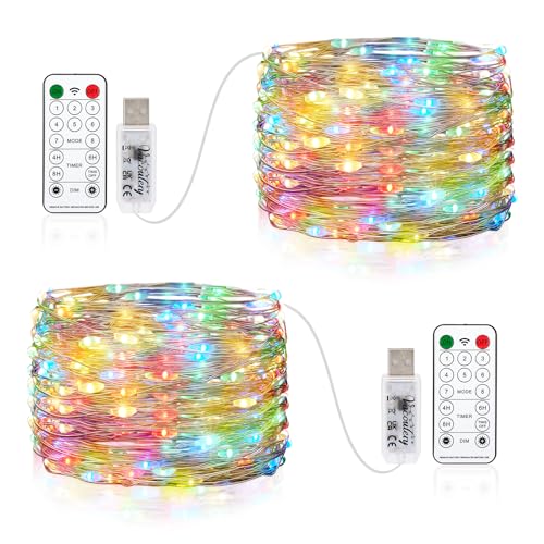 Vacoulery 2 x 100LEDs Lichterkette USB, 10M USB-Anschluss mit Fernbedienung 8 Programm Timer Kupferdraht Lichterkette Innen für Zimmer, Party, Hochzeit, Weihnachten von Vacoulery