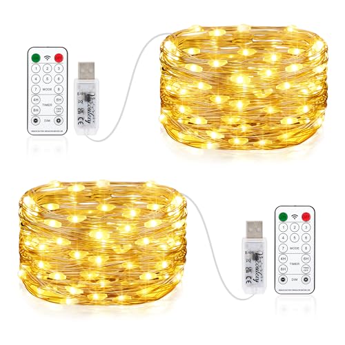 Vacoulery 2 x 100LEDs Lichterkette USB, 10M USB-Anschluss mit Fernbedienung 8 Programm Timer Kupferdraht Lichterkette Innen für Zimmer, Party, Hochzeit, Weihnachten von Vacoulery