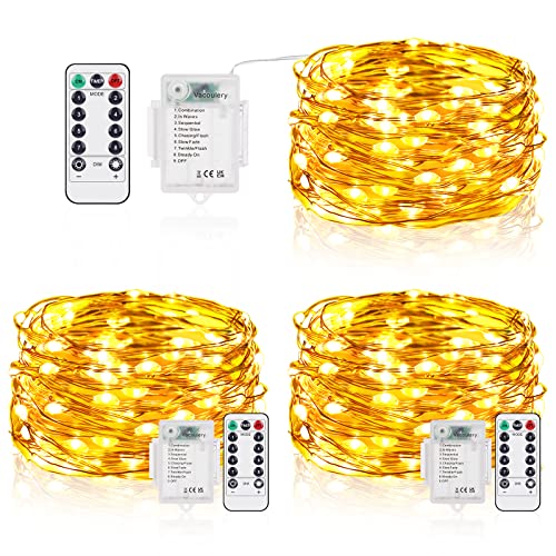 Vacoulery 3 x 50er Lichterkette Batterie Timer, 5M Micro LED mit Timer Batteriebetrieb 8 Programm für Party, Garten, Hochzeit, Beleuchtung Deko von Vacoulery