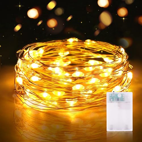 Vacoulery Lichterkette Batterie Timer, 1 Stück Kupfer Drahtlichterkette 3 meter 30 LED Lichterketten Batteriebetrieben Wasserdichte Lichter für Party, Weihnachten, Hochzeit Deko - Warmweiß von Vacoulery