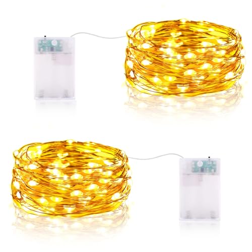 Vacoulery Lichterkette Batterie Timer, 3 meter 30 LED Lichterkette Batteriebetriebe Drahtlichterkette Wasserdichte Lichter für Zimmer, Party, Weihnachten, Hochzeit Deko DIY (2 Stück, Warmweiß) von Vacoulery