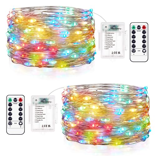 Vacoulery Lichterkette Batterie Timer 2 Stück 12M 12 LED Lichterkette mit Batterie 8 Modus Lichterkette Batterie mit Timer und Fernbedienung für Zimmer Terrasse Innen Außen Dekoration(Bunt) von Vacoulery
