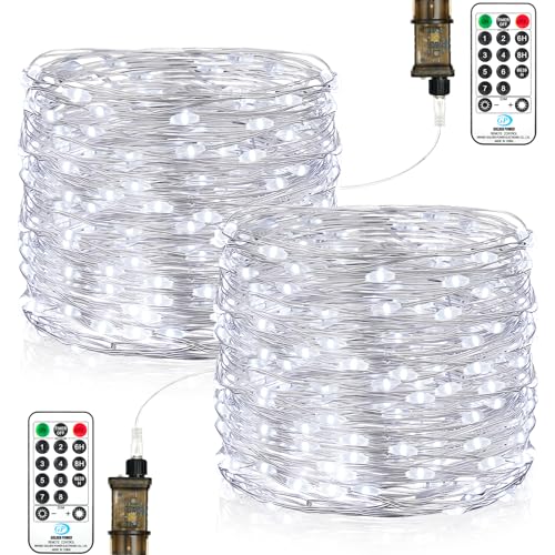 Vacoulery Lichterkette Innen mit Stecker, 2 Stück 15M 150LED Lichterkette Außen mit Timer Fernbedienung, 8 Modi Lichterketten, Fairy Lights für Innen Außen Weihnachten Halloween Hochzeit Kaltweiß von Vacoulery