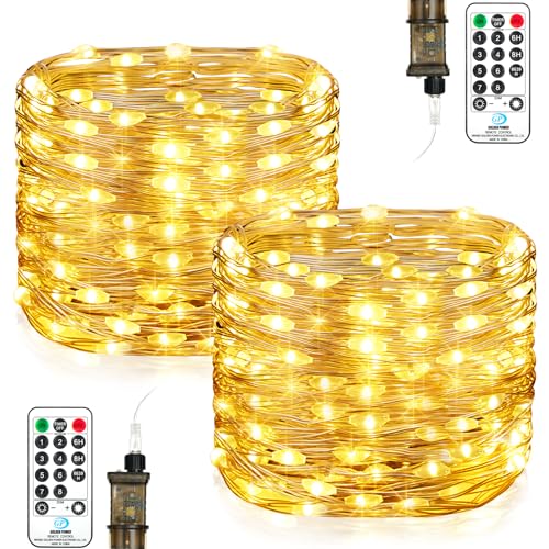 Vacoulery Lichterkette Innen mit Stecker, 2 Stück 15M 150LEDs Lichterkette Außen mit Timer Fernbedienung, 8 Modi Lichterketten, Fairy Lights für Innen Außen Weihnachten Halloween Hochzeit Warmweiß von Vacoulery