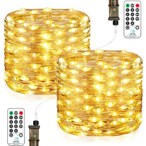 Vacoulery Lichterkette Innen mit Stecker, 23M 200 Led lichterketten Außen Strom, Wasserdicht Timer 8 Programm für Außen Innen weihnachtsbaum Hochzeit Halloween Zimmer Party Deko (2 Stück, Warmweiß) von Vacoulery