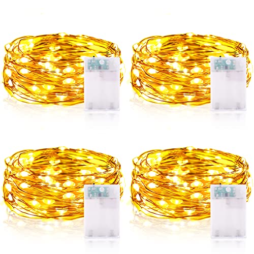 Vacoulery Lichterketten Batterie Timer [4 Pack], 2M 20 LED Lichterkette Batterie Wasserdichte Lichterketten für Zimmer Weihnachten Halloween Hochzeit Deko (Warmweiß, 4 Stück) von Vacoulery