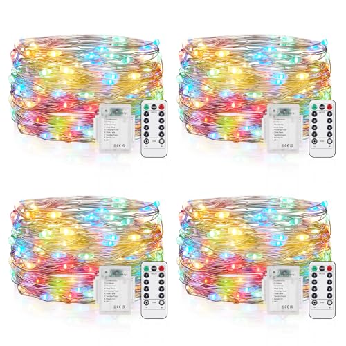 Vacoulery Lichterketten Batterie Timer [4 Pack], 5M 50 LED Lichterkette Batterie Wasserdichte Lichterketten 8 Programm für Zimmer Weihnachten Halloween Hochzeit Deko von Vacoulery