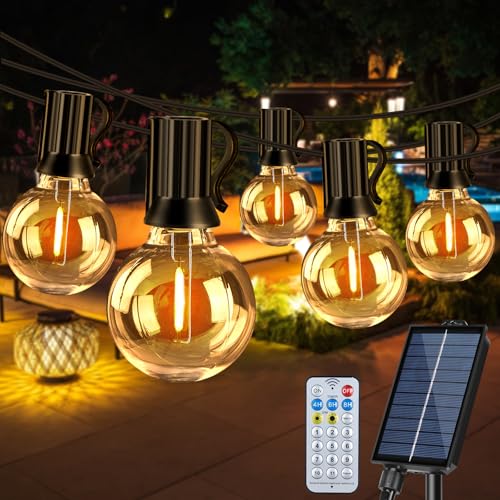 17M Solar Lichterkette Außen mit 25+2 Warmweiße G40 LED Glühbirnen, USB/Solar-Lademethode, Lichterkette Außen Solar, IP44 Wasserdicht 8 Modi Lichterketten für Garten, Terrasse, Balkon, Hochzeit von Vacoulery