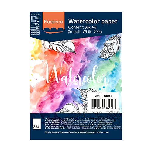 Florence 2911-6001 Vaessen Creative Aquarellpapier, A6, Weiß, 200 g/m² Glattes Papier, 36 Blatt für Aquarellmalerei, Handlettering und Brush Lettering, Canvas, stück Florence 2911-6001 Vaessen Creative Aquarellpapier, A6, Weiß, 200 g/m² Glattes Papier, 36 Blatt für Aquarellmalerei, Handlettering und Brush Lettering, Canvas, stück von Vaessen Creative