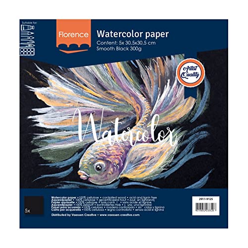 Florence Aquarellpapier Glatt - Zeichenblock für Aquarellfarben 30,5 x 30,5 cm - Schwarz - Malblock für Wasserfarben - Künstlerbedarf und Scrabooking - 300 gsm von Vaessen Creative