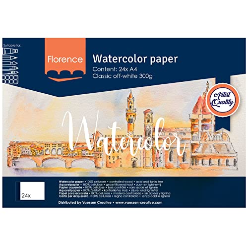 Florence Aquarellpapier Feine Textur - Zeichenblock für Aquarellfarben A4 - Beige - Malblock für Wasserfarben - Künstlerbedarf und Scrabooking - 300 gsm Florence Aquarellpapier Feine Textur - Zeichenblock für Aquarellfarben A4 - Beige - Malblock für Wasserfarben - Künstlerbedarf und Scrabooking - 300 gsm von Vaessen Creative
