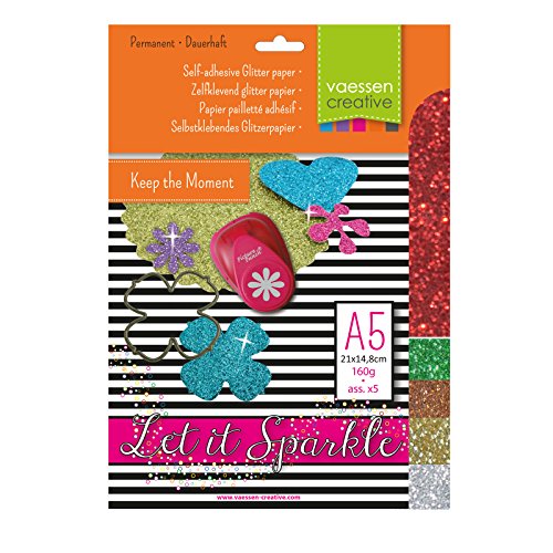 Florence Selbstklebend Glitzerfolie zum Basteln - Weihnachten - Papierbasteln 5 Stück - A5 Bastelpapier mit Glitzer für Scrapbooking, Stanzen und Kartengestaltung - 270 gsm Florence Selbstklebend Glitzerfolie zum Basteln - Weihnachten - Papierbasteln 5 Stück - A5 Bastelpapier mit Glitzer für Scrapbooking, Stanzen und Kartengestaltung - 270 gsm von Vaessen Creative