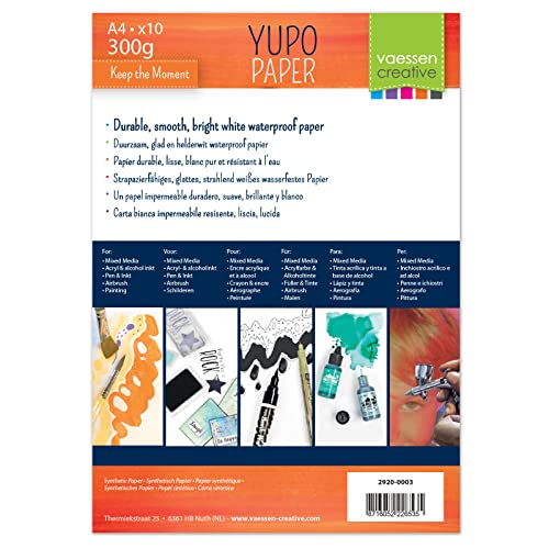 Florence Yupo Aquarellpapier - Weiß - A4 Zeichenpapier - 10 Stück - Synthetisch - Alcohol Ink Papier und Marker Papier für Wasserfarben - zum Malen und Zeichnen - 216 gsm Florence Yupo Aquarellpapier - Weiß - A4 Zeichenpapier - 10 Stück - Synthetisch - Alcohol Ink Papier und Marker Papier für Wasserfarben - zum Malen und Zeichnen - 216 gsm von Vaessen Creative