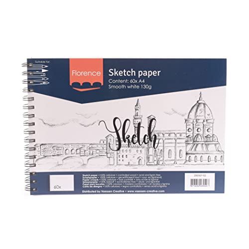 Vaessen Creative Florence Skizzenpapier A4-Weiß-60 Stück - 130 g/m² -Zeichnenblock für Bleistift - Graphit & Tinte -Hochwertiges Kreativpapier für Skizzen - Weiß, A4 Vaessen Creative Florence Skizzenpapier A4-Weiß-60 Stück - 130 g/m² -Zeichnenblock für Bleistift - Graphit & Tinte -Hochwertiges Kreativpapier für Skizzen - Weiß, A4 von Vaessen Creative