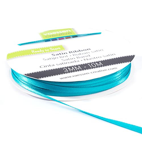 Vaessen Creative Satinband 3mmx10m Turquoise Blau, Schleifenband, Dekoband, Bänder zum Basteln, Stoffbänder für Hochzeit, Taufe Und Geburtstagsgeschenke von Vaessen Creative