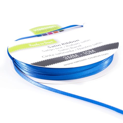 Vaessen Creative 301002-0013 Satinband Blau, 3 mm x 10 Meter, Schleifenband, Dekoband, Geschenkband und Stoffband für Hochzeit, Taufe und Geburtstagsgeschenke, 3MM von Vaessen Creative