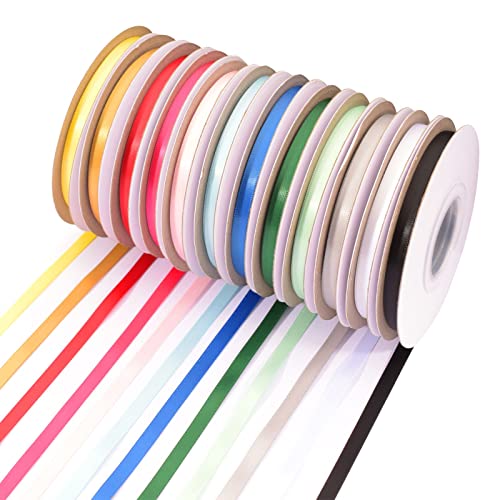 Vaessen Creative 301002-1900 Satinband, 6 mm x 20 m, 12 Stück Doppelsatinband, Schleifenband, Dekoband, Geschenkband, Stoffband für Hochzeit, Taufe und Geburtstagsgeschenke, Mehrfarbig, Meter von Vaessen Creative