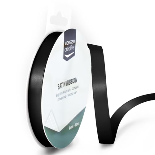 Vaessen Creative Satinband 9mmx10m Schwarz, Schleifenband, Dekoband, Bänder zum Basteln, Stoffbänder für Hochzeit, Taufe Und Geburtstagsgeschenke Vaessen Creative Satinband 9mmx10m Schwarz, Schleifenband, Dekoband, Bänder zum Basteln, Stoffbänder für Hochzeit, Taufe Und Geburtstagsgeschenke von Vaessen Creative