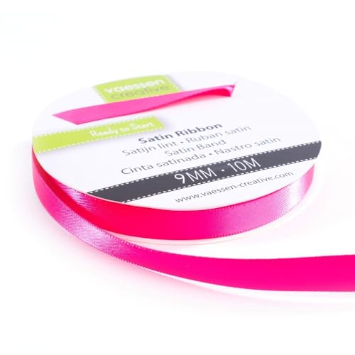 Vaessen Creative 301002-2007 Satinband Pink, 9 mm x 10 Meter, Schleifenband, Dekoband, Geschenkband und Stoffband für Hochzeit, Taufe und Geburtstagsgeschenke, 9MM von Vaessen Creative