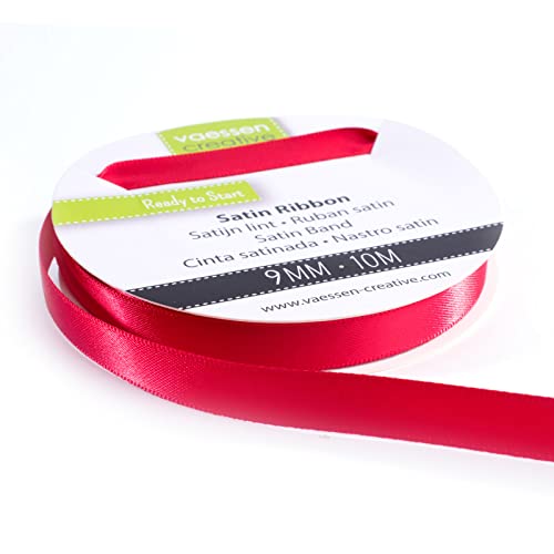 Vaessen Creative Satinband 9mmx10m Rot, Schleifenband, Dekoband, Bänder zum Basteln, Stoffbänder für Hochzeit, Taufe Und Geburtstagsgeschenke von Vaessen Creative