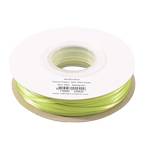 Vaessen Creative 301002-5018, Apfelgrün, Satinband, 3 mm x 100 m Doppelsatinband, Schleifenband, Dekoband, Geschenkband, Stoffband für Hochzeit, Taufe und Geburtstagsgeschenke, Satin, 3MM, meter Vaessen Creative 301002-5018, Apfelgrün, Satinband, 3 mm x 100 m Doppelsatinband, Schleifenband, Dekoband, Geschenkband, Stoffband für Hochzeit, Taufe und Geburtstagsgeschenke, Satin, 3MM, meter von Vaessen Creative