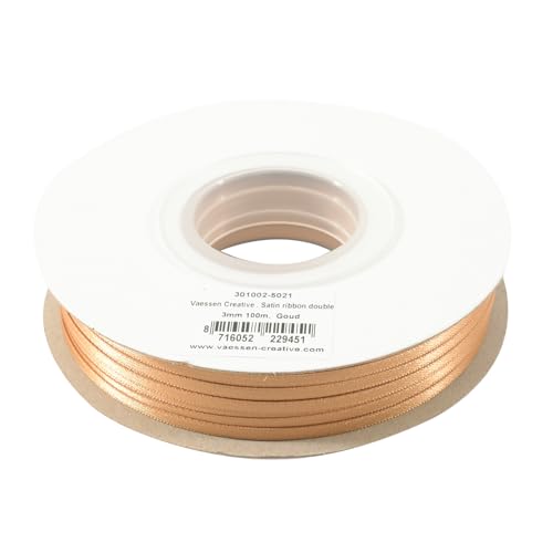 Vaessen Creative 301002-5021, Gold, Satinband, Hellbraun, 3 mm x 100 m Doppelsatinband, Schleifenband, Dekoband, Geschenkband, Stoffband für Hochzeit, Taufe und Geburtstagsgeschenke, 3MM von Vaessen Creative