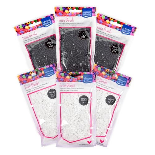 Vaessen Creative Bügelperlen Set - Schwarz und Weiß - 6 x 1100 Stück - Steckperlen zum Basteln mit Kindern - DIY Gestalten von Schmuck, Deko, Verzierungen und weiteren Bastelideen von Vaessen Creative