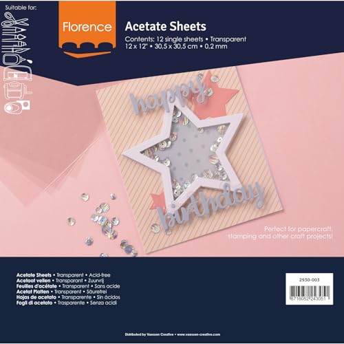 Vaessen Creative Florence Acetat Platten - Quadratisch Kraftpapier - 30,5 x 30,5 cm - Transparent - 10 Stück - für Scrapbook, Karten und Basteln - Hitzebeständig Vaessen Creative Florence Acetat Platten - Quadratisch Kraftpapier - 30,5 x 30,5 cm - Transparent - 10 Stück - für Scrapbook, Karten und Basteln - Hitzebeständig von Vaessen Creative
