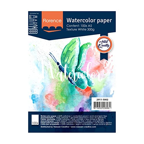 Vaessen Creative Florence Aquarellpapier, Quadratisch, Weiß, 300 g/m² Strukturiertes Papier, 50 Blatt für Aquarellmalerei, Handlettering und Brush Lettering Vaessen Creative Florence Aquarellpapier, Quadratisch, Weiß, 300 g/m² Strukturiertes Papier, 50 Blatt für Aquarellmalerei, Handlettering und Brush Lettering von Vaessen Creative