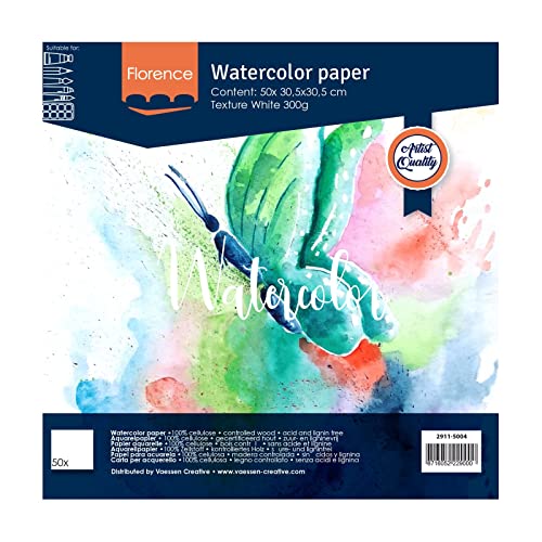 Vaessen Creative Florence Aquarellpapier A6, Weiß, 300 g/m² Strukturiertes Papier, 20 Blatt für Aquarellmalerei, Handlettering und Brush Lettering von Vaessen Creative