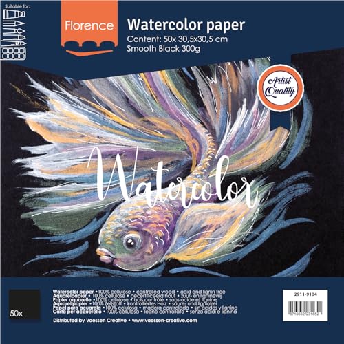 Florence Aquarellpapier Glatt - Zeichenblock für Aquarellfarben 30,5 x 30,5 cm - Schwarz - Malblock für Wasserfarben - Künstlerbedarf und Scrabooking - 300 gsm Florence Aquarellpapier Glatt - Zeichenblock für Aquarellfarben 30,5 x 30,5 cm - Schwarz - Malblock für Wasserfarben - Künstlerbedarf und Scrabooking - 300 gsm von Vaessen Creative