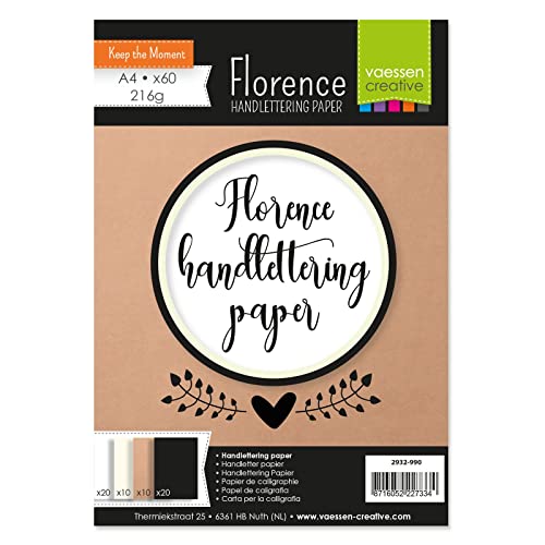 Vaessen Creative Florence Glattes Handlettering Papier, In den Farben Weiß, Elfenbein, Kraft Braun und Schwarz, 216 g/m², 60 Stück, DIN A4, für Aquarellmalerei, Handlettering, und andere mehr Vaessen Creative Florence Glattes Handlettering Papier, In den Farben Weiß, Elfenbein, Kraft Braun und Schwarz, 216 g/m², 60 Stück, DIN A4, für Aquarellmalerei, Handlettering, und andere mehr von Vaessen Creative