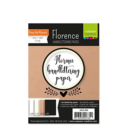 Vaessen Creative Florence Glattes Handlettering Papier, In den Farben Weiß, Elfenbein, Kraft Braun und Schwarz, 216 g/m², 60 Stück, DIN A5, für Aquarellmalerei, Handlettering, und andere mehr Vaessen Creative Florence Glattes Handlettering Papier, In den Farben Weiß, Elfenbein, Kraft Braun und Schwarz, 216 g/m², 60 Stück, DIN A5, für Aquarellmalerei, Handlettering, und andere mehr von Vaessen Creative