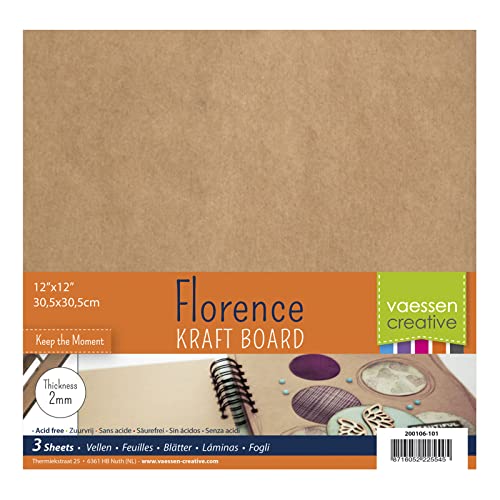 Florence Pappe zum Basteln - 30,5 x 30,5 cm - 2 mm Dicker Kraft Board- 3 Stück Bastelkarton - Kraft Braun - zum Buchbinden, Scrapbooking und Journaling, Kraftbraun Florence Pappe zum Basteln - 30,5 x 30,5 cm - 2 mm Dicker Kraft Board- 3 Stück Bastelkarton - Kraft Braun - zum Buchbinden, Scrapbooking und Journaling, Kraftbraun von Vaessen Creative