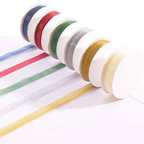 Vaessen Creative 11005-206 Organza Set Weihnachten, 6 Verschiedene Farben, 6 mm x 2 m Organzaband mit Webkanten, Schleifenband, Dekoband, Geschenkband für die Weihnachtsdeko, Multi von Vaessen Creative